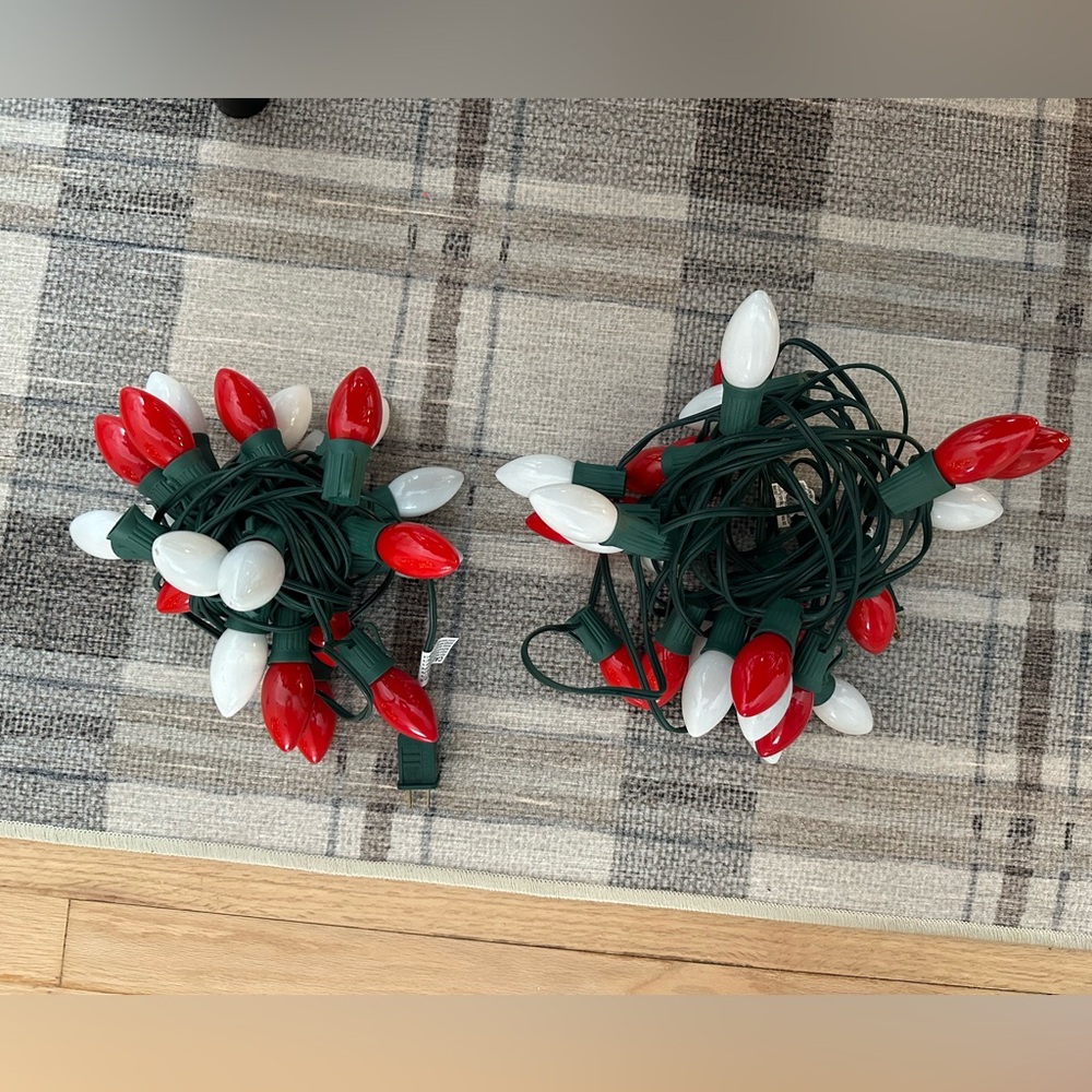 Vintage Red and White String Lights Set of 2